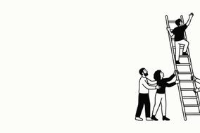 Menschen, die eine Leiter halten